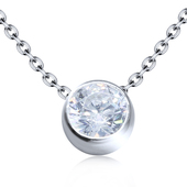Rhodium Plated Circle Shaped CZ Silver Necklace SPE-2075-RP